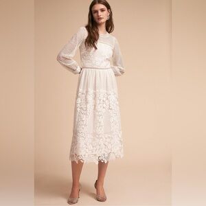 NEW BHLDN Edina Guipire Lace Tea Length Midi Dress Wedding Bridal Anthropologie